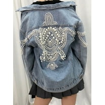 Handmade Pearl pattern Denim jacket for women Coats vintage loose coat long sleeve spring Autumn Outerwear female boho jackets