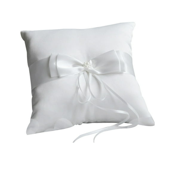 Handmade Pearls Cushion White Rings Bearer Pillow for Flower Girls Wedding Commitment Prom Party Decorations