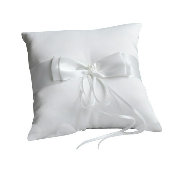 Handmade Pearls Cushion White Rings Bearer Pillow for Flower Girls Wedding Commitment Prom Party Decorations