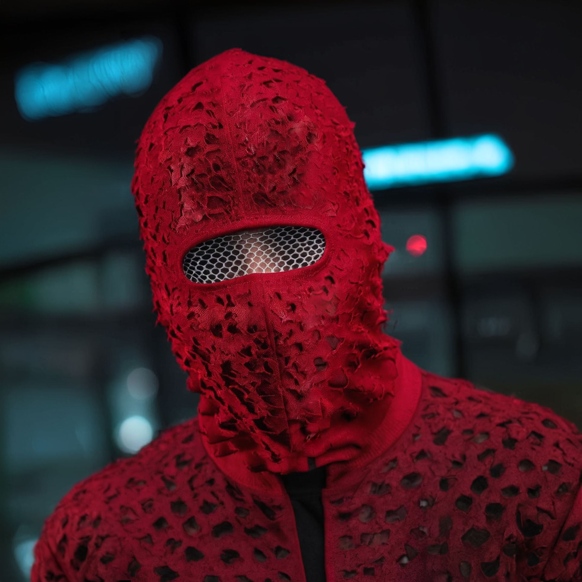 Handmade Perforated Red Balaclava Ski Mask Motorcycle Face Mask Nightclub Mask