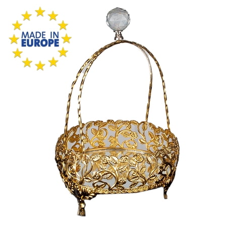 Handmade Perfume Organizer Tray for Gift, Metal Vanity Tray for Dresser Tops, Fancy Round Jewelry Tray Mirror with Handle, | Gold, Silver |