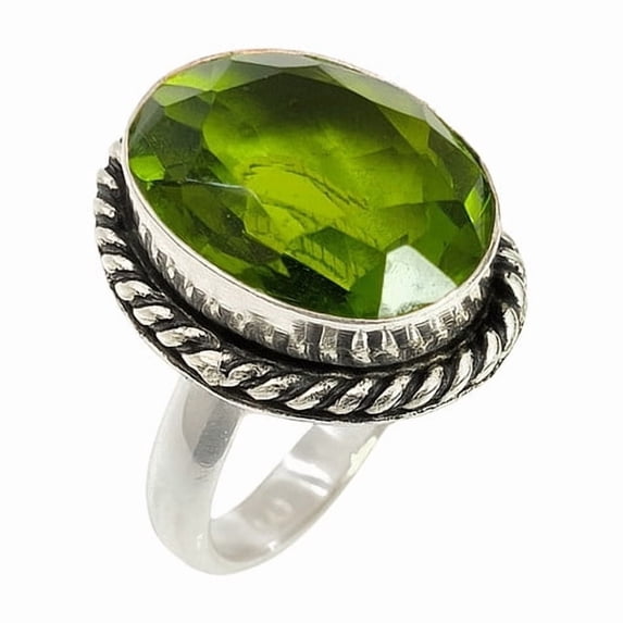 Handmade Peridot 925 Sterling Silver Ring Green Gemstone Jewelry August Birthstone Ring Gift for Women Size US 7