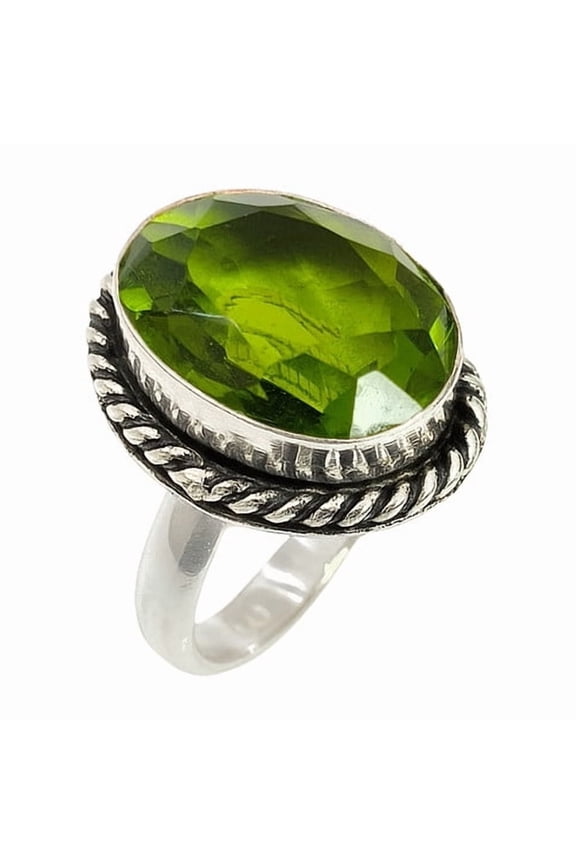 Handmade Peridot 925 Sterling Silver Ring Green Gemstone Jewelry August Birthstone Ring Gift for Women Size US 9