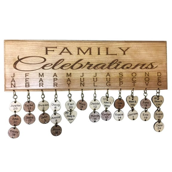 Handmade Personalized Family Tree Birthday and Anniversary Calendar - Premium Wooden Calendar Wall Hanging for Mom-Grandma-Office-Home-Decoration - Track Family Birthday Celebrations with 30 Tags