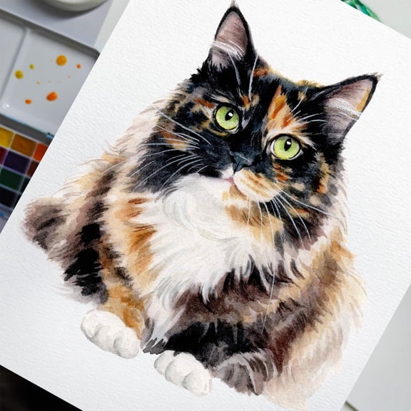 Handmade Pet Portrait Wall Art Print, Unframed Paper Poster 8x10in