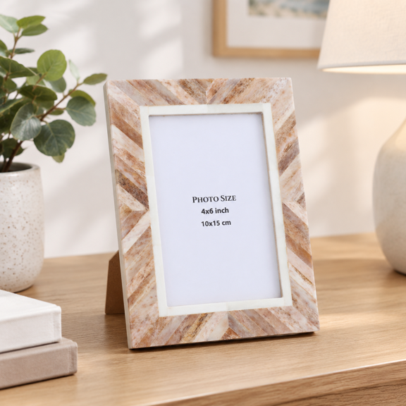 Handmade Picture Photo Frame Chevron Herringartpired Vinttable-top/wall Decor Boho Frames (4x6 Inches Brown White)