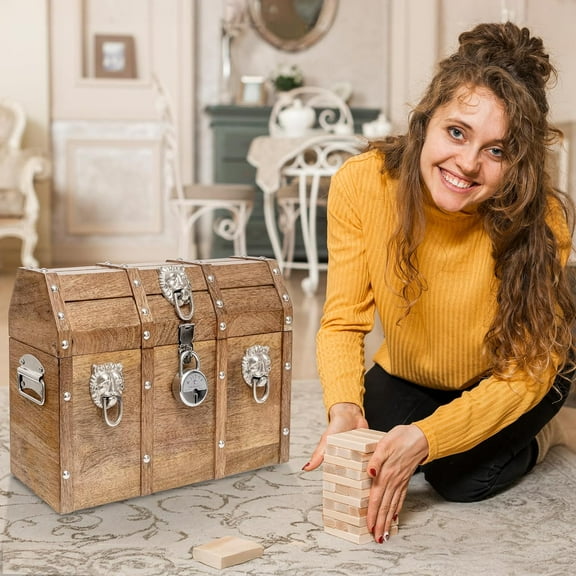 Handmade Pirate Chest with Lock and Keys - 16 x 12 Inch Vintage Wooden Storage Trunk