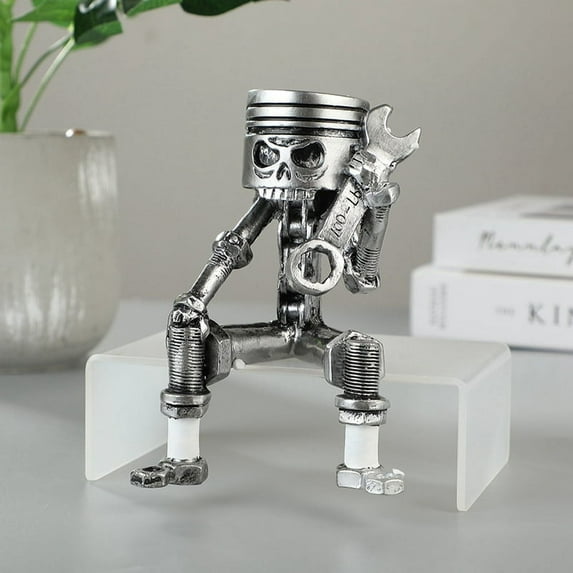 Handmade Piston Man Skull Face Art Figurine Carved Skeleton Face Sculpture Home Office Desktop Decor Ornament-B,1 x Skull Statue,As Shown