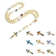 HPDDIN Handmade Plastic Beaded Necklace with Cross Pendant Fashion Catholic Cross Rosary Necklace Jewelry for First Communion