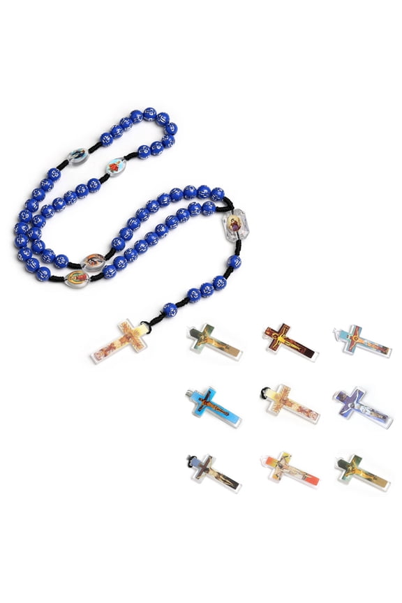 Handmade Plastic Beaded Necklace with Cross Pendant Fashion Catholic Cross Rosary Necklace Jewelry for First Communion