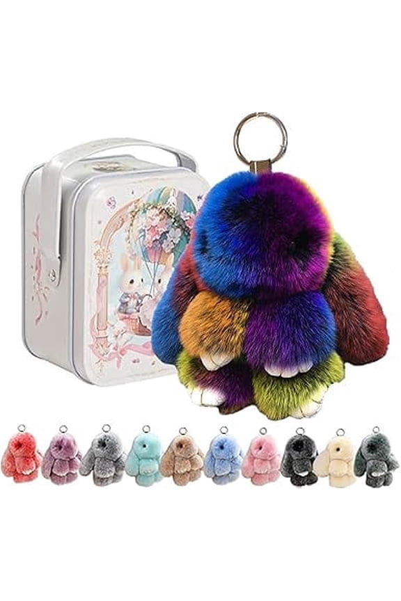 Handmade Plush Bunny Keychain with Tin | Soft Fluffy Rabbit Charm Key Ring, Easter Gift