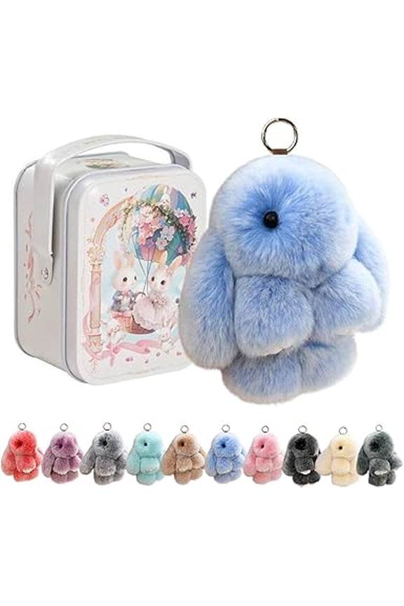 Handmade Plush Bunny Keychain with Tin | Soft Fluffy Rabbit Charm Key Ring, Easter Gift