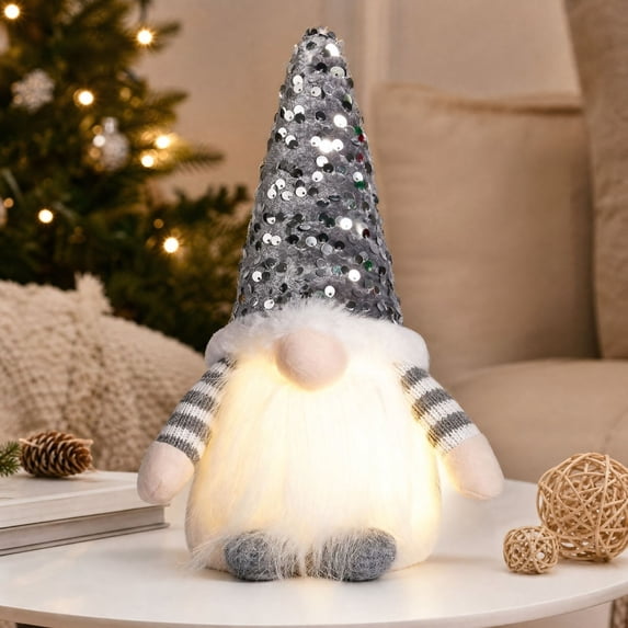 Handmade Plush Dwarf Doll with Lights, Christmas Holiday Decoration, 11.4 Inch Light Up Christmas Gnomes Plush, Lighted Swedish Elf Doll for Home, Xmas Tree, Holiday Decor, Coffee Shop Decorations