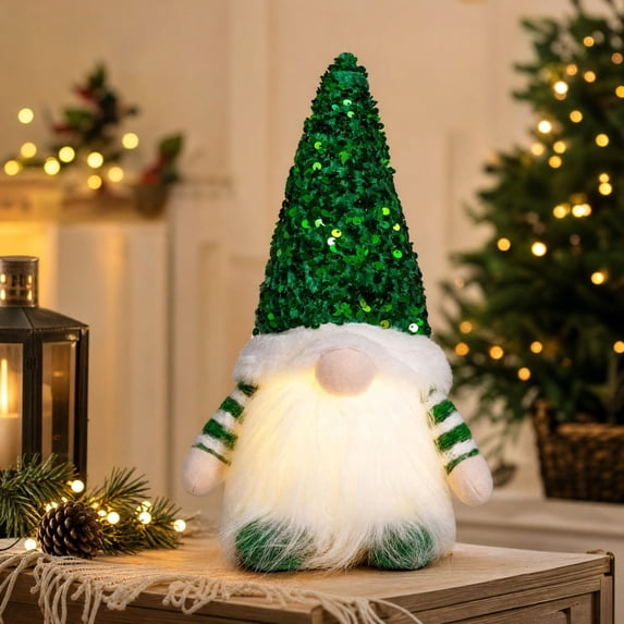 Handmade Plush Dwarf Doll with Lights, Christmas Holiday Decoration, 11.4 Inch Light Up Christmas Gnomes Plush, Lighted Swedish Elf Doll for Home, Xmas Tree, Holiday Decor, Coffee Shop Decorations