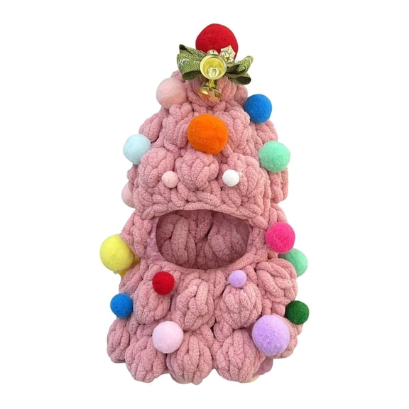 Handmade Plush Knitted Pet House with Pom Pom Decorations Cozy Warm Hideaway for Small Animals Indoor Use