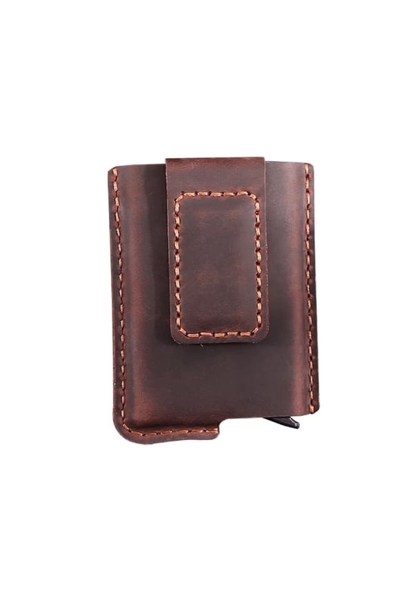 Handmade PoP Up Genuine Leather Pop-Up Credit Card Holder for Men, RFID Blocking Minimalist Smart Wallet with Note Compartment