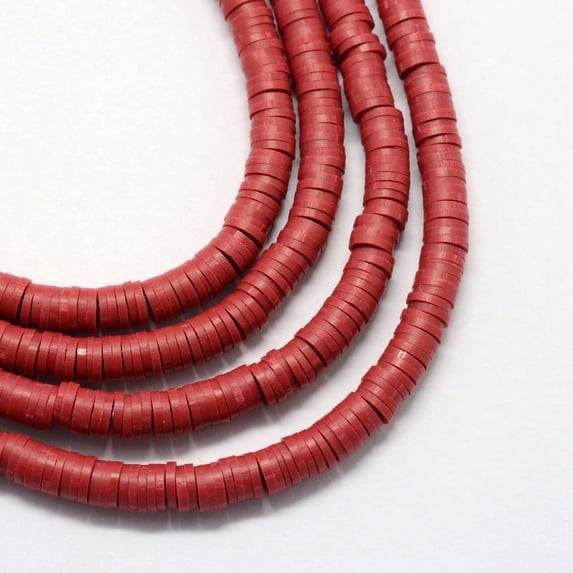 Handmade Polymer Clay Beads Disc/Flat Round Heishi Beads Dark Red 6x1mm ...