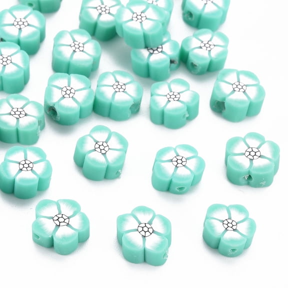 Handmade Polymer Clay Beads Flower Turquoise 9~10x9~10x4~5mm Hole: 1.2mm