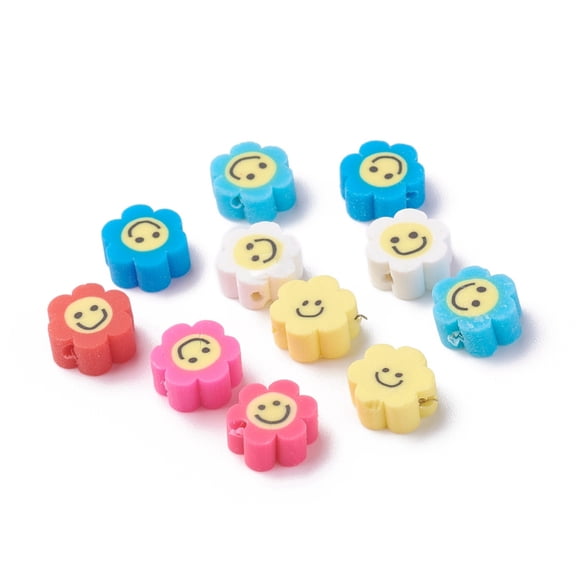 Handmade Polymer Clay Beads Flower with Smile Face Mixed Color 9.5~10x4.5mm Hole: 1.2mm 1000pc