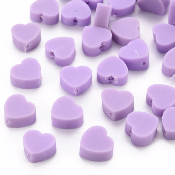 Handmade Polymer Clay Beads Heart Medium Purple 8~9x9~10x3~5mm Hole: 1.2mm DIY