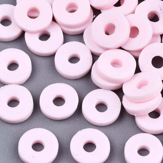Handmade Polymer Clay Beads for DIY Jewelry Crafts Supplies Disc/Flat Round Heishi Beads Pink 6x1mm Hole: 2mm about 1175pcs/50g