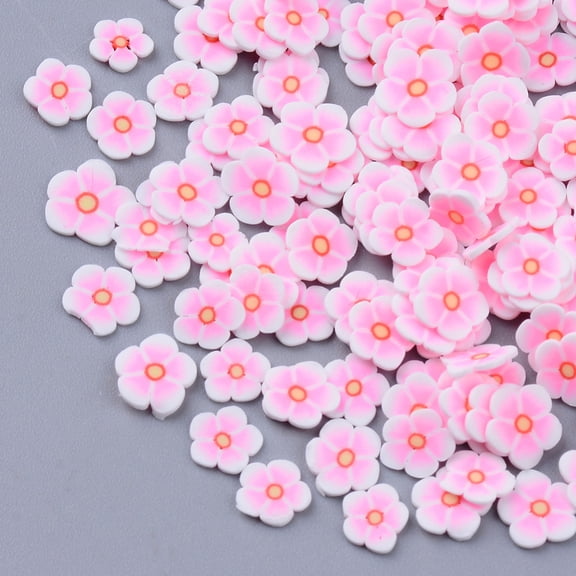 Handmade Polymer Clay Cabochons Fashion Nail Art Decoration Accessories Flower Pearl Pink 4~7x4~x0.5~2mm about 3500~4000pcs/50g