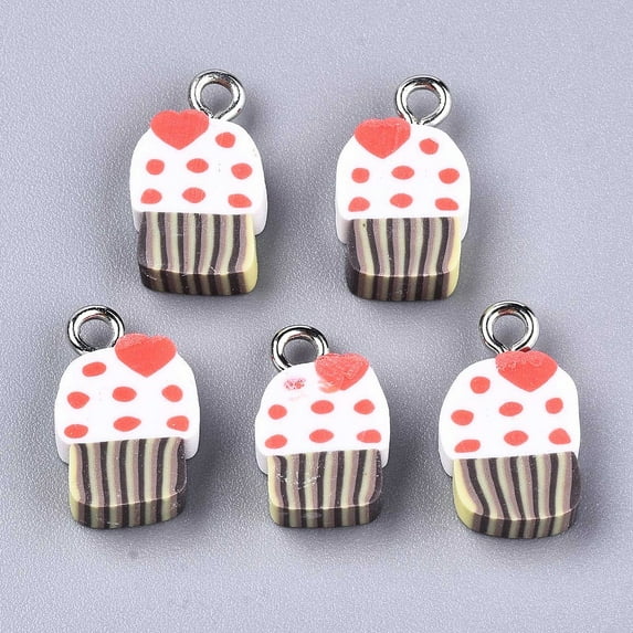 Handmade Polymer Clay Charms with Platinum Tone Iron Findings Mushroom Colorful 13.5~16x9.5x4.5mm Hole: 1.8mm