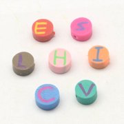 Handmade Polymer Clay Flat Round with Capital Letter Beads Mixed Color 6x4mm Hole: 2mm