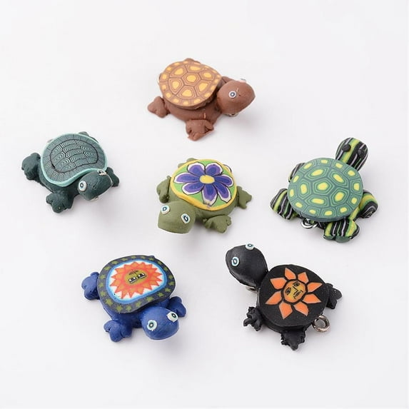 Handmade Polymer Clay Pendants Tortoises Mixed Color 19x26mm Hole: 2mm