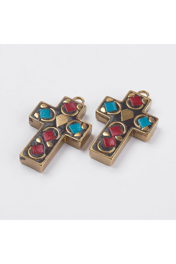 Handmade Polymer Clay Pendants with Brass Findings Nickel Free Raw(Unplated) Colorful 36x22x5mm Hole: 2.5mm