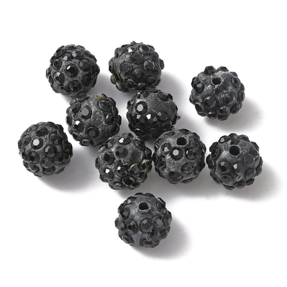 Handmade Polymer Clay Rhinestone Beads Round Jet 10x9mm Hole: 1.8mm