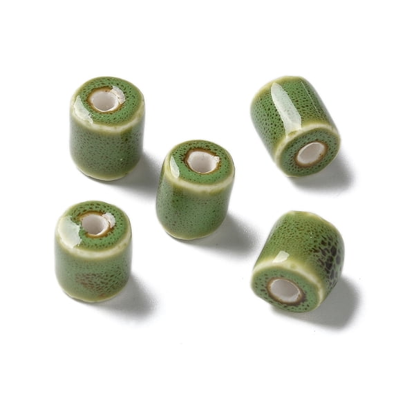 Handmade Porcelain Beads Column Olive Drab 10~10.5x9~10.5mm Hole: 2.5mm 50pcs