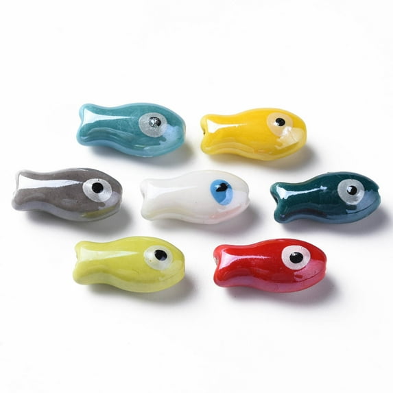 Handmade Porcelain Beads Famille Rose style Fish Mixed color 19.5x10x8mm Hole: 2mm 200pcs