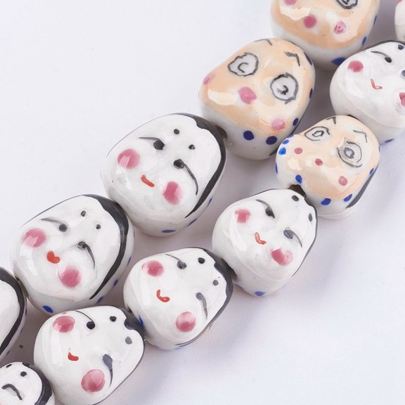 Handmade Porcelain Beads Human Face Mixed Color 17~20.5x15~18.5x13~15mm Hole: 2~3.5mm diy