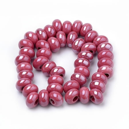 Handmade Porcelain Beads Pearlized Rondelle Indian Red 15~16x9~10mm Hole: 5~6mm