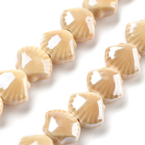 Handmade Porcelain Beads Shell Shape PeachPuff 10x12x6.5mm Hole: 2mm about 35pcs/strand 13.19''(33.5cm)