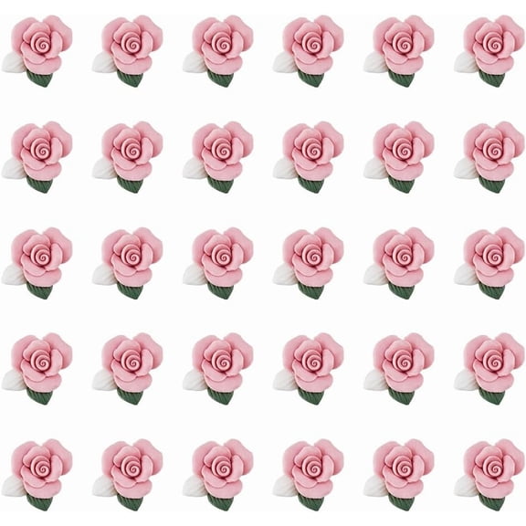 Handmade Porcelain Cabochons China Clay Beads Flower Pink 23~25x20.5~21x10~11mm 30pcs/box