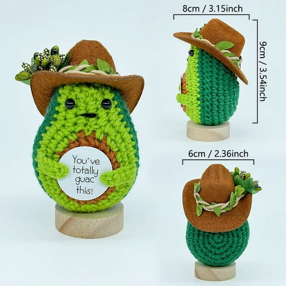 Handmade Positive Cowboy Hat Avocado Gifts Funny Crochet Avocado Doll with Positive Card, Mini Creative Small Gifts for Friends, Family, Party Decoration Encouragement(with base)