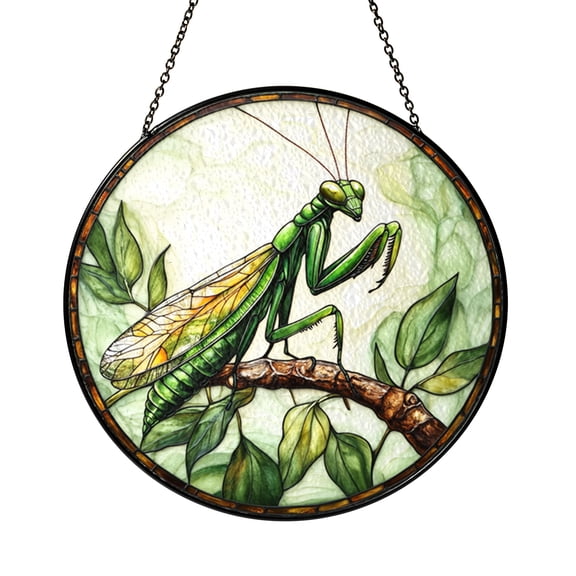 Handmade Praying Mantis Stained Glass Window Ornament, Nature Insect Glass Art for Garden Décor