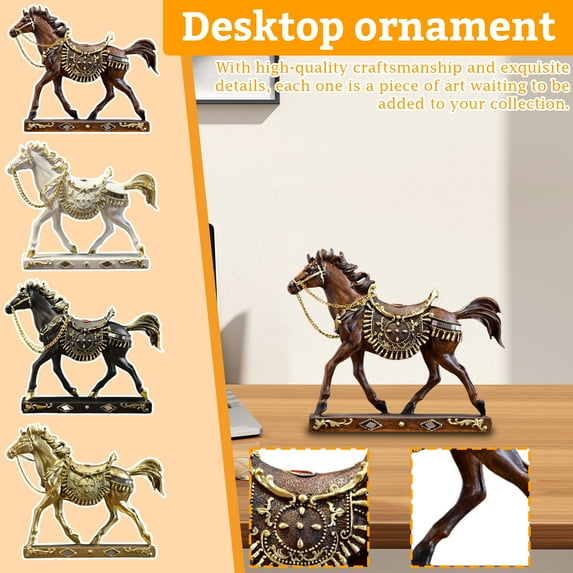Handmade Premium Running Horse Figurine For Decorative Accent, Luxury Craftsmanship With Intricate Saddle Ornamentation & Realistic Details, Home Office Shelf Desk Decor Or
