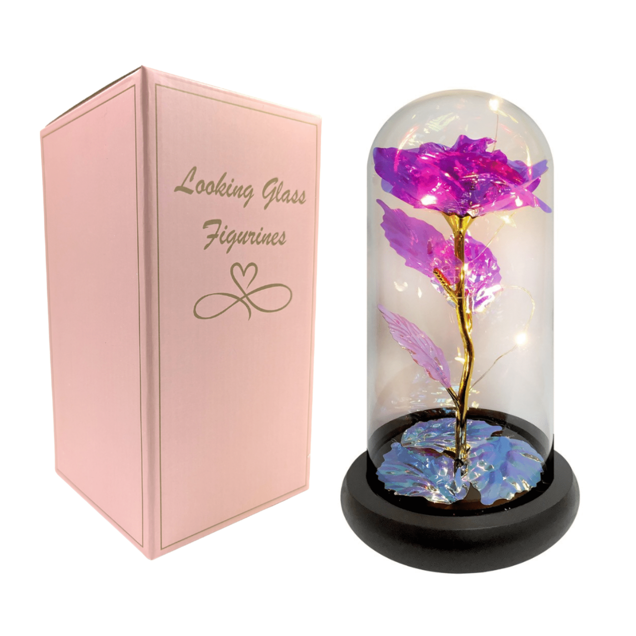 Rose In Glass Handmade Preserved Rose in Clear Glass Dome with LED Lighting - A ...