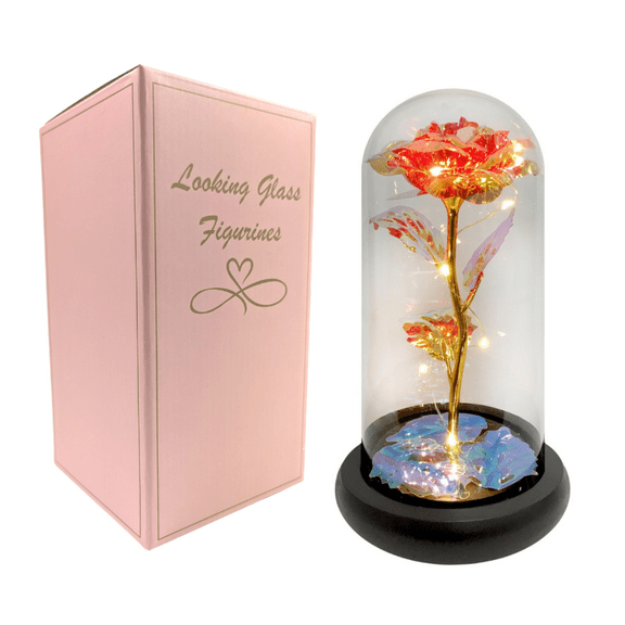 Handmade Preserved Rose in Clear Glass Dome with LED Lighting - A Stunning and Unique Gift for Any Occasion | Mother’s Day, Valentine’s Day, Christmas, and More | Batteries Included