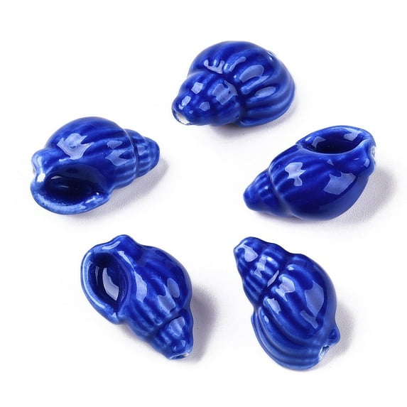 Handmade Printed Porcelain Beads Strand Conch Shape Medium Blue 20~21x13~14x11.5~12mm Hole: 1.4mm about 18pcs/strand 14.17''(36cm)