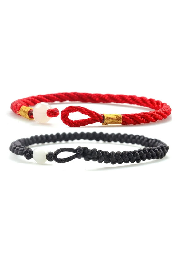 Handmade Prosperity Lucky Red Black String Bracelet Anklet, Men Women, 2 pcs