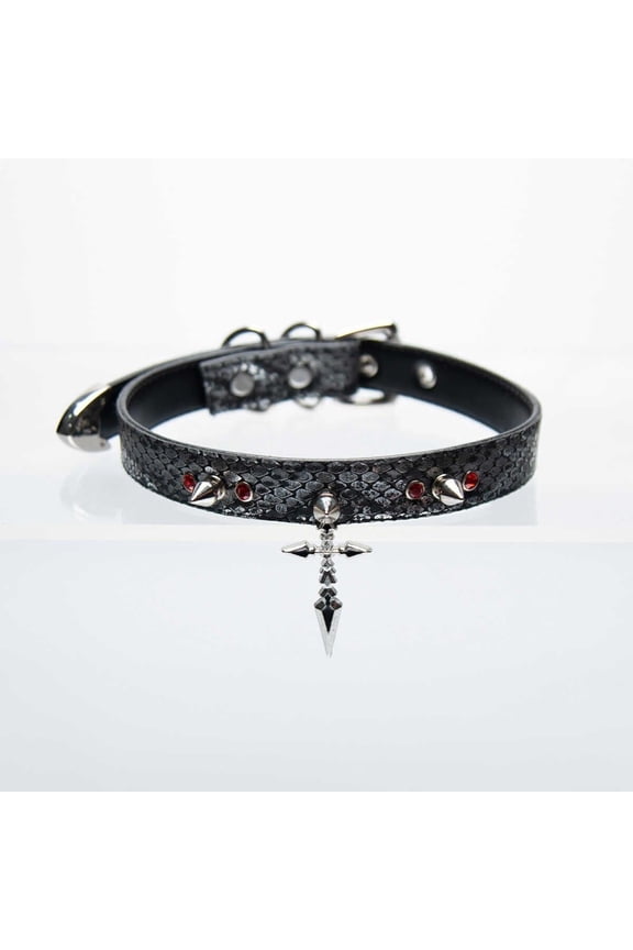 Handmade Punk Cross Rivet Collar Gothic Style Choker Necklace Adjustable Subculture Accessory for Women Men Cosplay