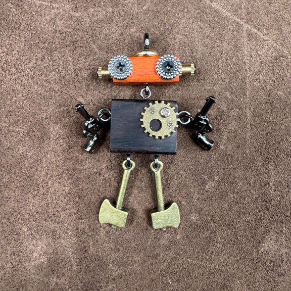 Handmade Punk Robot Pendant Necklace, Trendy Toy for Street Stalls, Mobile Phone Chain, Unisex Necklace Accessory, Creative Mechanical Figurine, Steampunk