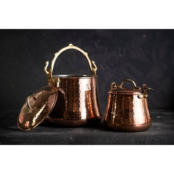 Handmade Nickel Colour Solid Copper Canister with Lid | Coffee Tea Flour Food Safe Storage Box Set| Vintage Copper Jar 2500 ml + 4000 ml