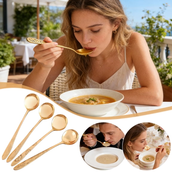 Handmade Pure Copper Spoon, Long Handle Engraved Western Tableware, Polished Rust-Resistant Soup Spoon, Premium Flatware for Home Kitchen Dining & Table Setting Use, B