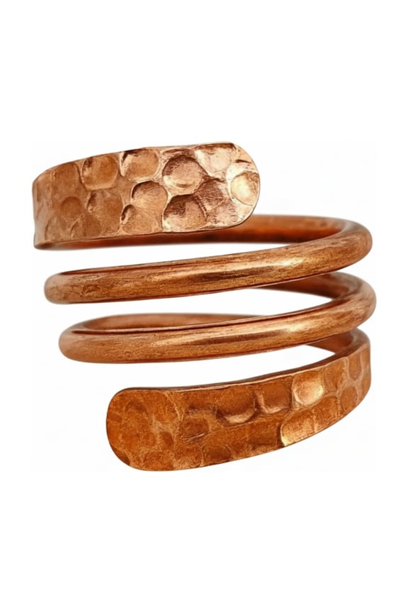 Handmade Pure Solid Copper Ring, Hammered Spiral Wrap Design, Rustic Minimalist Jewelry