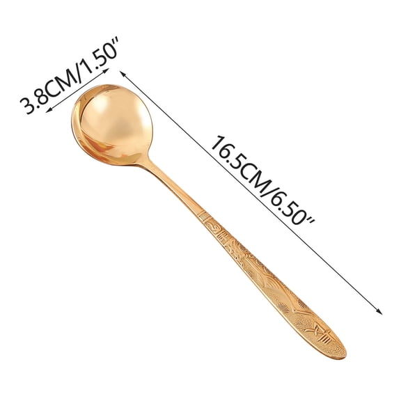 Handmade Pures Copper Long Handle Engraved Spoon Daily Home Western Tableware Soup Spoon for Dining and Kitchen